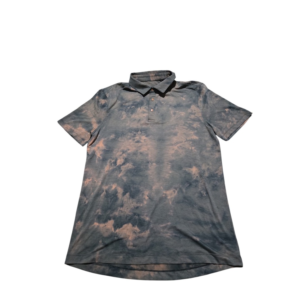 Lululemon Evolution Polo Shirt Mens Grey Orange Tie Dye Cloud Wash Short Sleeve